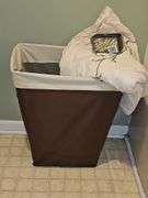 Cloth shower curtain, clothes hamper, & more.