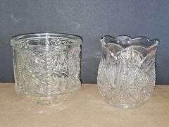 Vintage Indiana Glass Clear Stars and Bars Fairy Lamp Light TOP ONLY & cut glass vase
