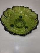 Vintage Indiana Glass Company Green Sunflower Lg 11" Footed Serving Bowl