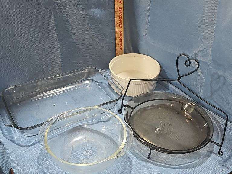 Vintage PYREX Casserole Dish, Vintage Amber PYREX Pie Plate , Apilco Souffle Dish & Casserole Dish