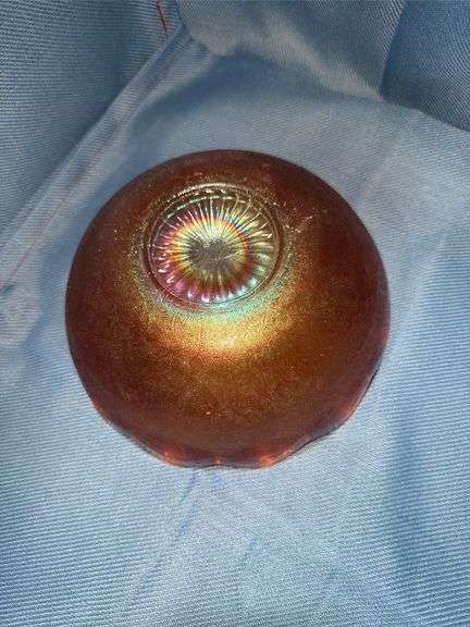 Carnival Glass - Vintage Marigold Bowl - Leaf Pattern 1930-1940s