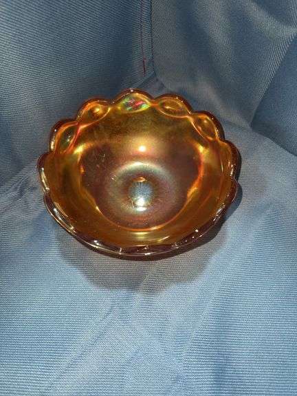 Carnival Glass - Vintage Marigold Bowl - Leaf Pattern 1930-1940s