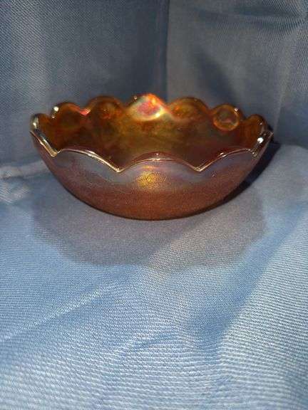 Carnival Glass - Vintage Marigold Bowl - Leaf Pattern 1930-1940s