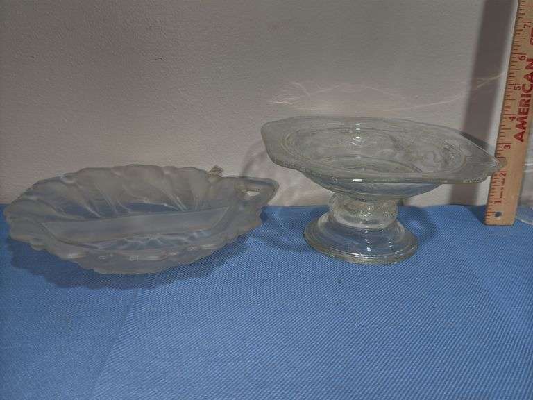 Frosted glass split dish, toothpick holder, bud vase, & more