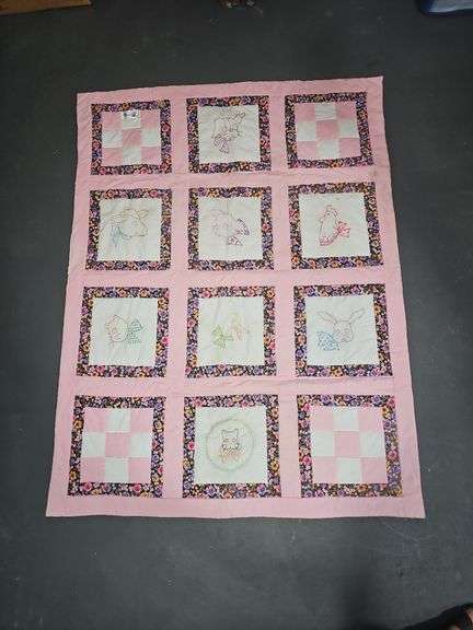 Child's quilt & vintage wooden hanger