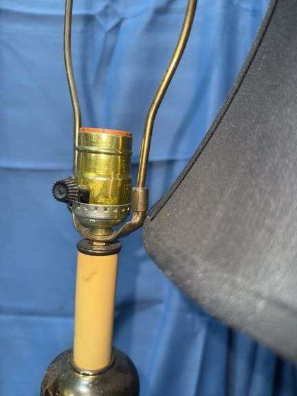 Heavy brass colored lamp & wooden lamp with shade