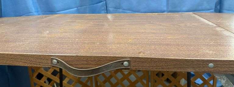Vintage brown woodgrain style metal folding table