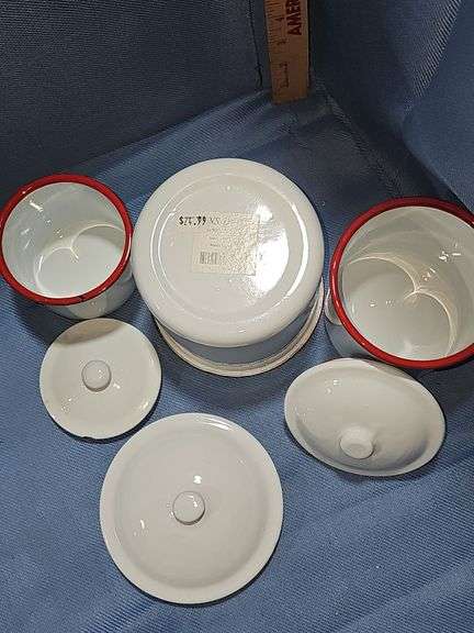 Reproduction- Red & White enamel canisters