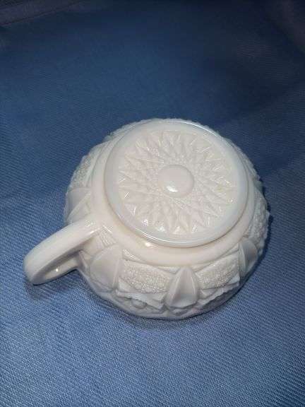 Milk Glass Heritage Pattern Nappy Bowl with a handle