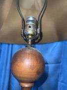 Heavy brass colored lamp & wooden lamp with shade