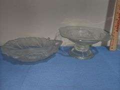 Frosted glass split dish, toothpick holder, bud vase, & more
