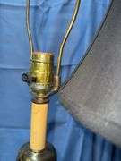 Heavy brass colored lamp & wooden lamp with shade