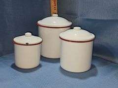 Reproduction- Red & White enamel canisters