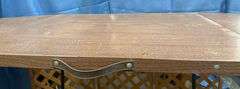 Vintage brown woodgrain style metal folding table