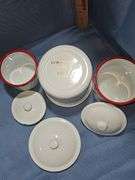 Reproduction- Red & White enamel canisters