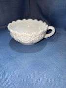 Milk Glass Heritage Pattern Nappy Bowl with a handle