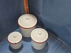Reproduction- Red & White enamel canisters