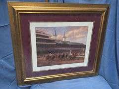 2 Derby style framed prints with gold colored frames