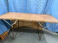 Vintage brown woodgrain style metal folding table