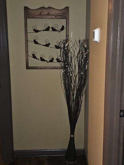 Wood & Metal Bird Wall Decor & Dried Floral Floor Bouquet