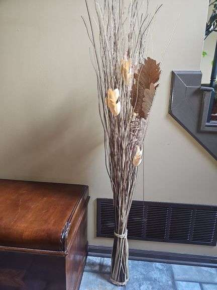 Dried Floral Floor Bouquet, Faux Flowers & Plush Gnome