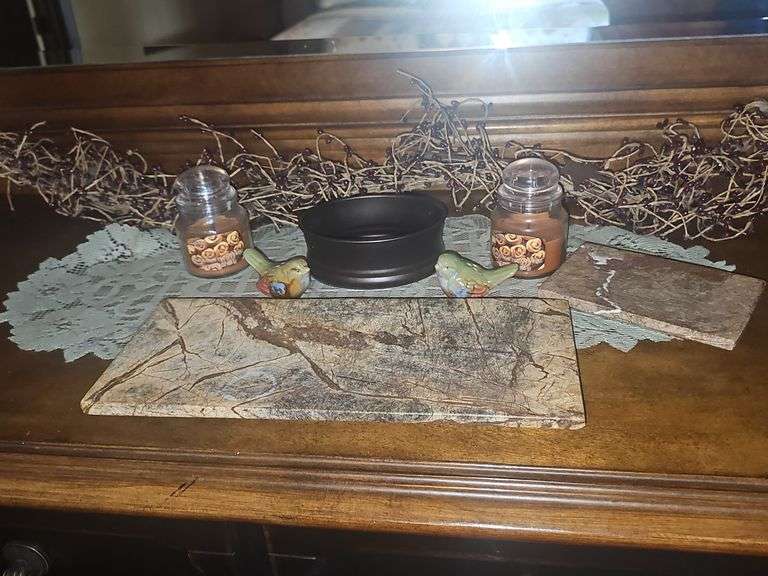 Marble Display Trays, Candles, Lovebird Shakers & Primitive Swag