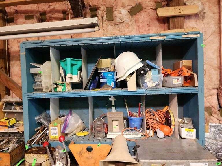 Blue wooden storage shelf