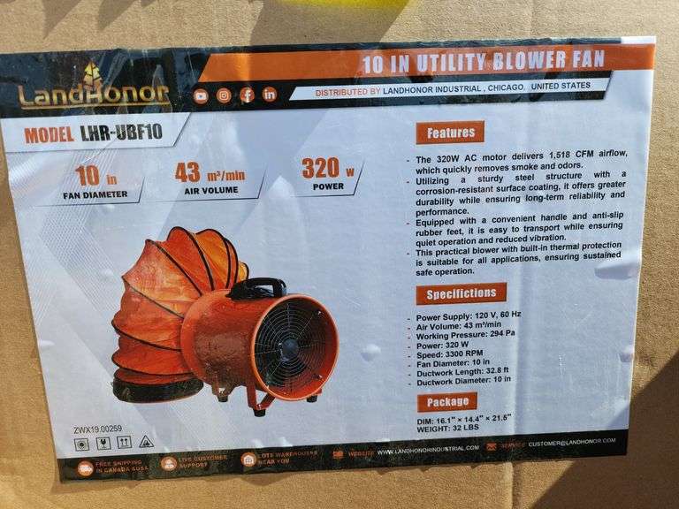 LAND HONOR 10IN UTILITY BLOWER FAN