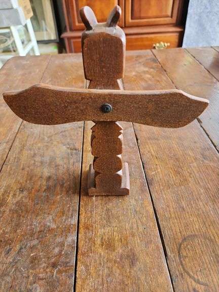 Vtg Alaskan Hand Carved Totem Pole Northwest Coast Native Thunderbird