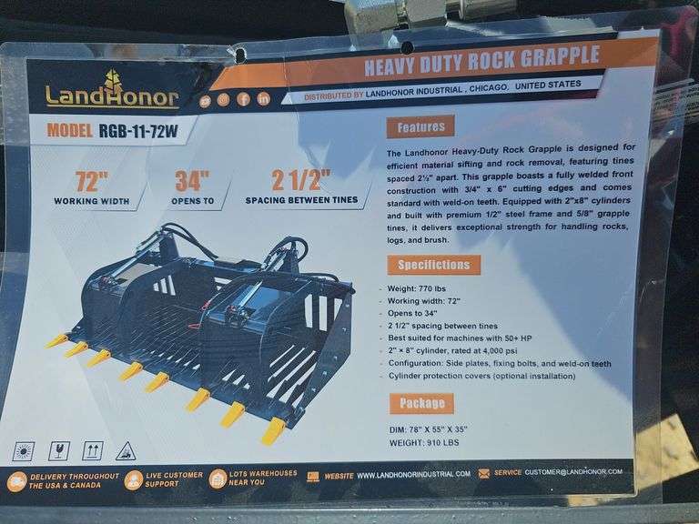 LANDHONOR HEAVY DUTY ROCK GRAPPLE BUCKET