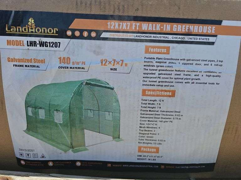 LAND HONOR 12'X7X7 WALK-IN GREENHOUSE