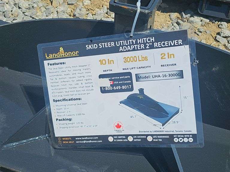 LANDHONOR SKID STEER UTILITY HITCH ADAPTER 2" RECEIVER