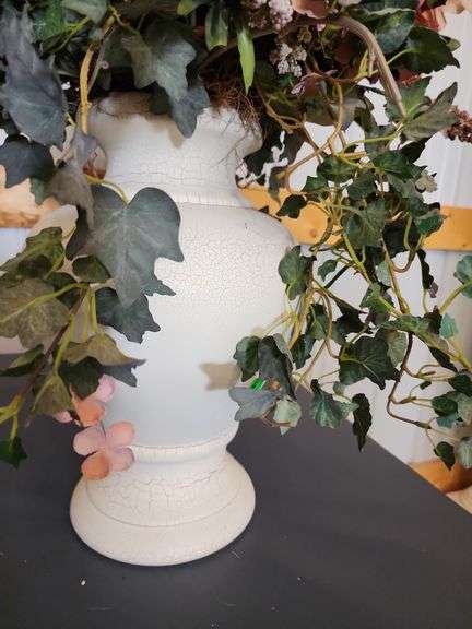 Faux Floral Arrangement in Crackle Ceramic Paint Vase