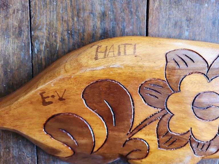 Vintage Haitian Hand Carved Mahogany Leaf Divided Serving Tray