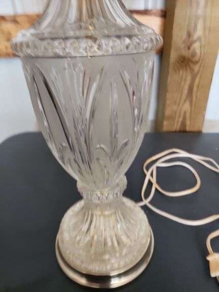 Frosted cut glass lamp with shade