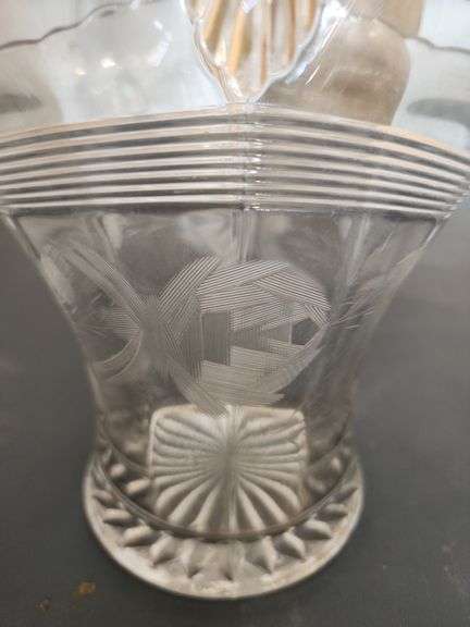 Cut clear glass basket vase