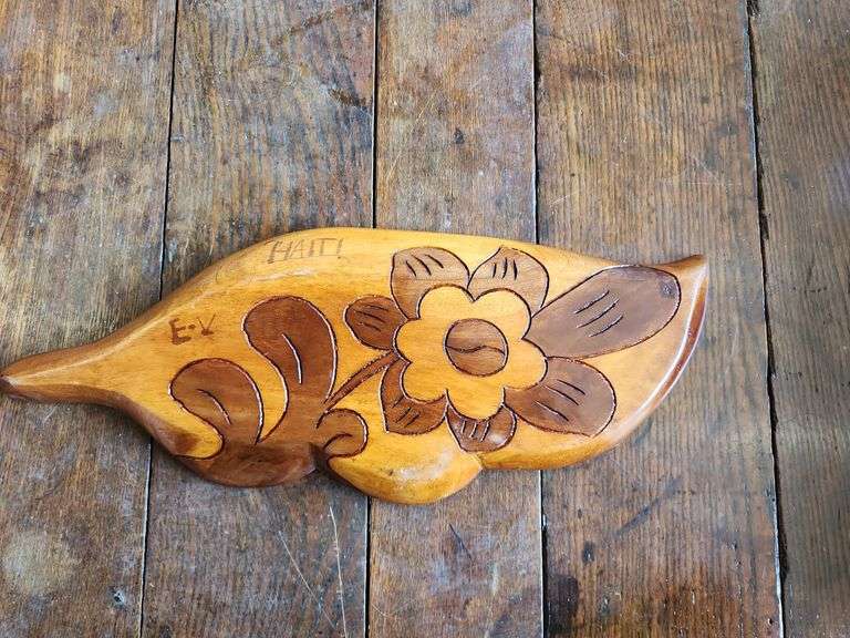 Vintage Haitian Hand Carved Mahogany Leaf Divided Serving Tray
