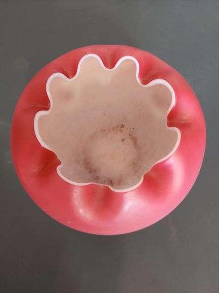 Vintage Mt Washington Satin Glass Lusterless White & Pink Wash Pinched Rose Bowl