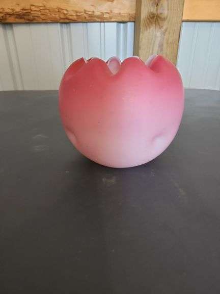 Vintage Mt Washington Satin Glass Lusterless White & Pink Wash Pinched Rose Bowl