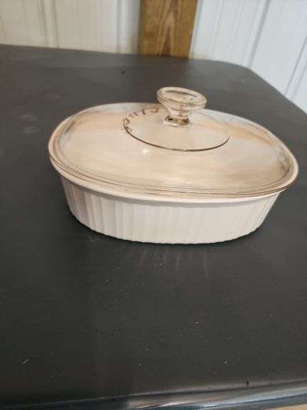 Vintage Corning Ware French White Oval Casserole Dish with Pyrex Glass Lid