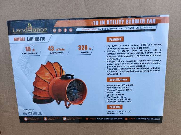 LAND HONOR 10IN UTILITY BLOWER FAN