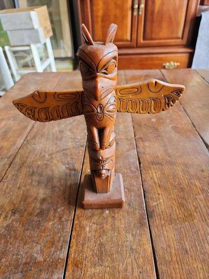 Vtg Alaskan Hand Carved Totem Pole Northwest Coast Native Thunderbird