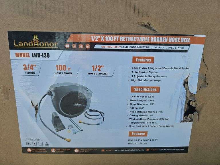 LANDHONOR ½X100FT RETRACTABLE GARDEN HOSE REEL