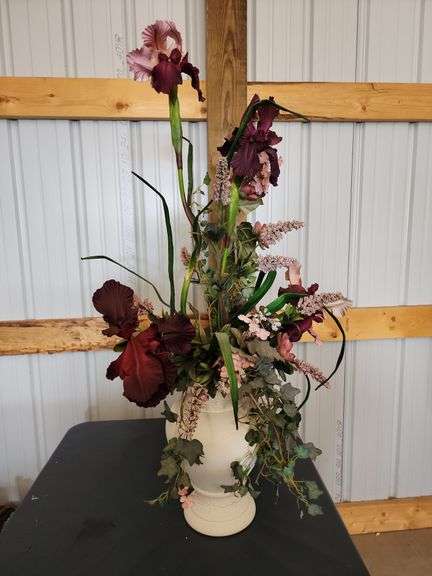Faux Floral Arrangement in Crackle Ceramic Paint Vase