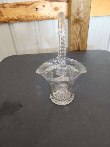Cut clear glass basket vase