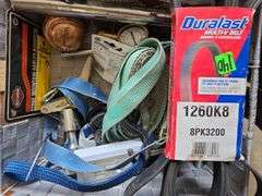 Ratchet Tie-Down Straps, Ratchet Socket Wrench, Tape Measure, Slime Brass Dial Tire Pressure Guage D