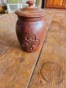 Vintage India Hand Carved Wooden Jar with Lid