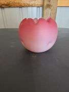 Vintage Mt Washington Satin Glass Lusterless White & Pink Wash Pinched Rose Bowl
