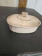 Vintage Corning Ware French White Oval Casserole Dish with Pyrex Glass Lid