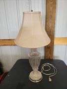 Frosted cut glass lamp with shade